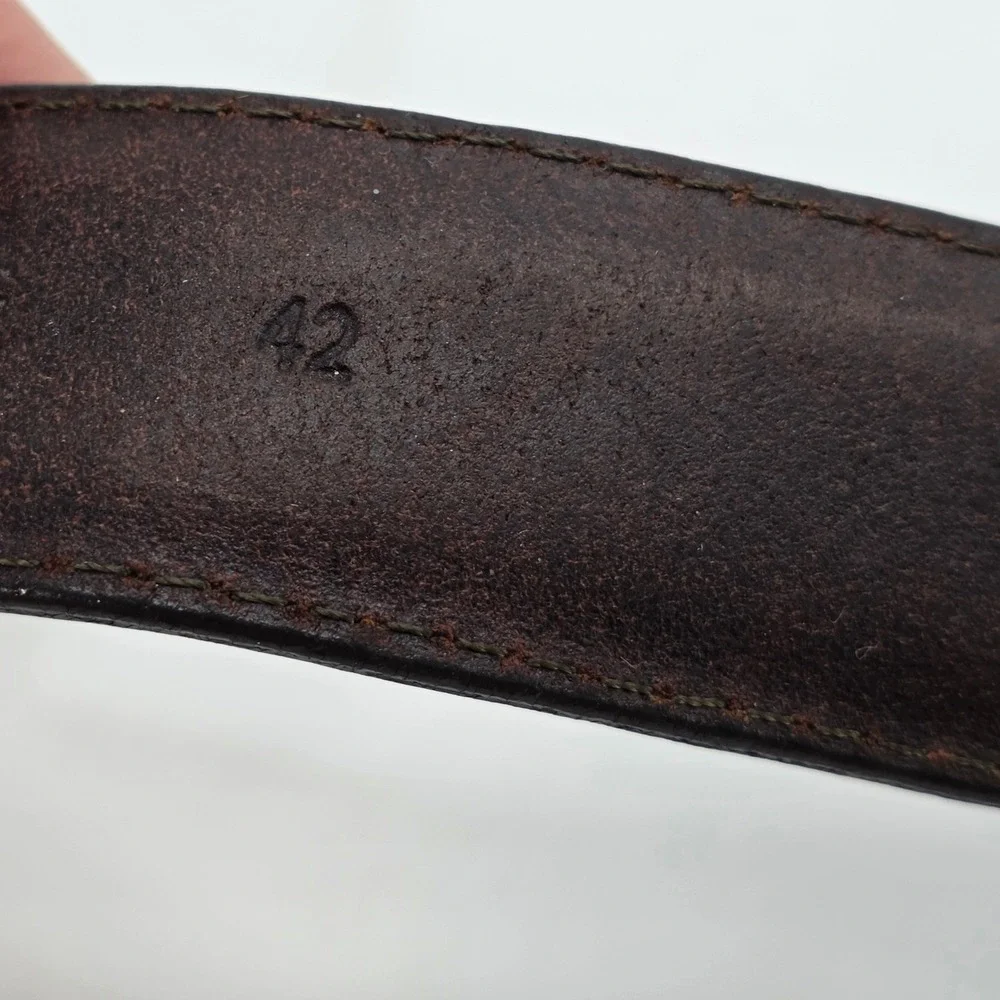 VTG Brown Leather Belt Mens 42 Oil Tanned Cowhide Solid Brass Woven Link 2534-02
